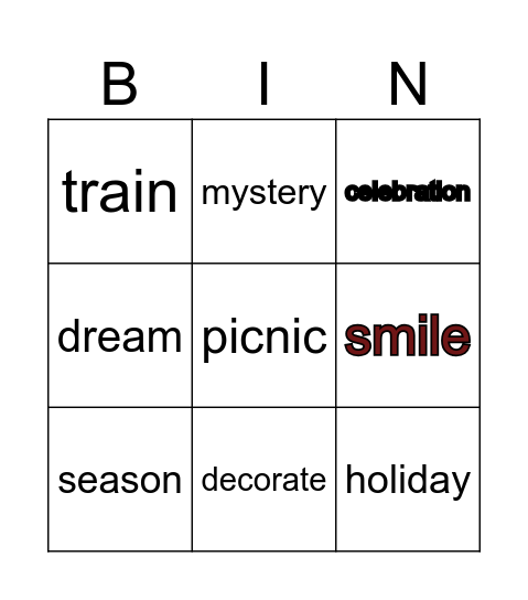 Word Bingo Card