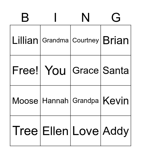 Ellen's Bingo Card