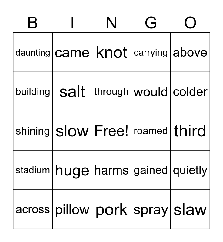 3rd Grade Bingo Card