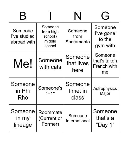 Meet your fellow party attenders... Bingo Card