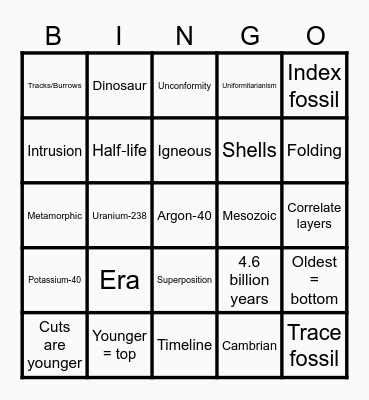 Age of Our Earth Bingo Card
