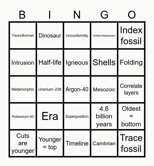 Age of Our Earth Bingo Card