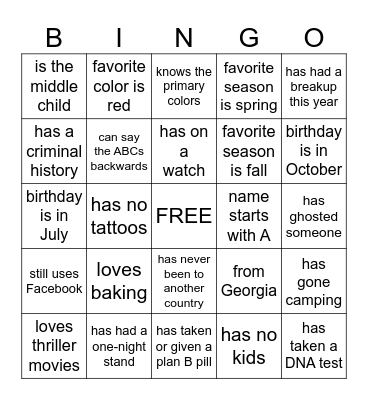 Get to Know You Bingo Card