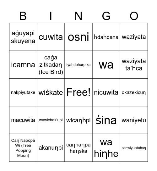 Dakota Winter Bingo 3 Bingo Card