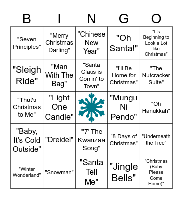 Music Bingo: Winter Holiday Edition Bingo Card