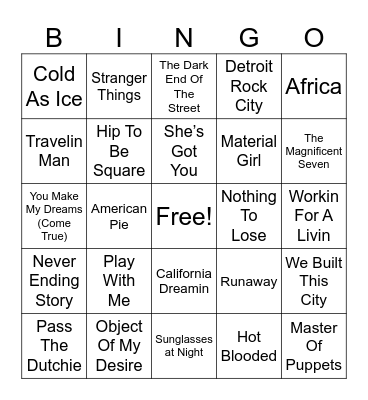 Stranger Things Bingo Card
