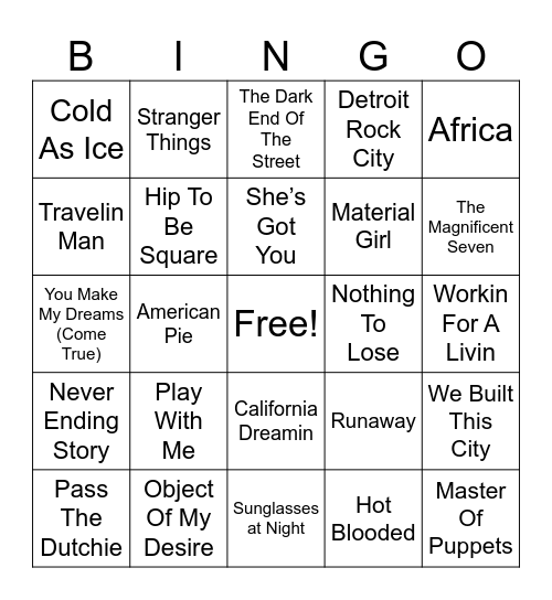 Stranger Things Bingo Card