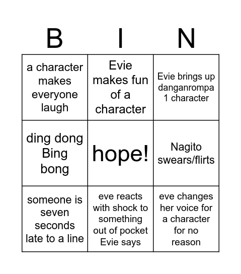 danganrompa 2 Bingo Card