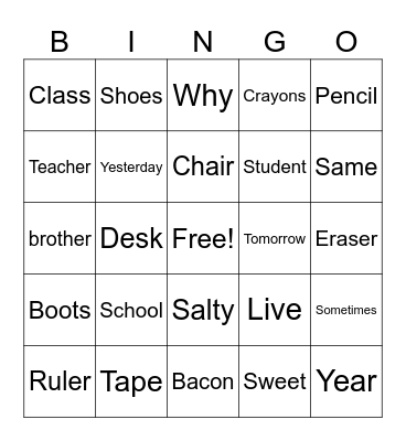 Sign Language Bingo Card
