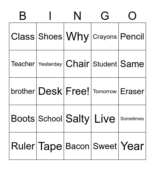 Sign Language Bingo Card
