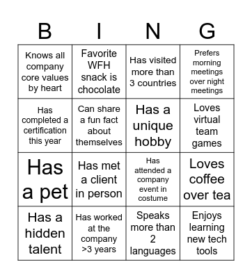 Get to Know Your Team Bingo Card