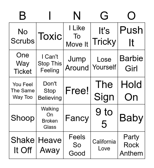 MUSIC BINGO Card
