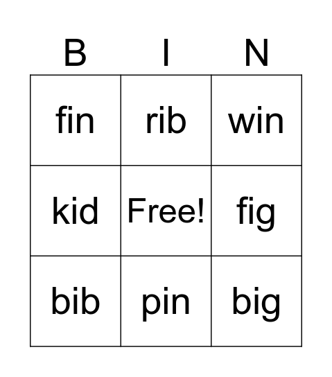 -i Bingo Card