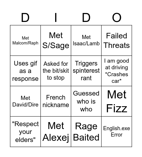 Daddyhare Bingo Card