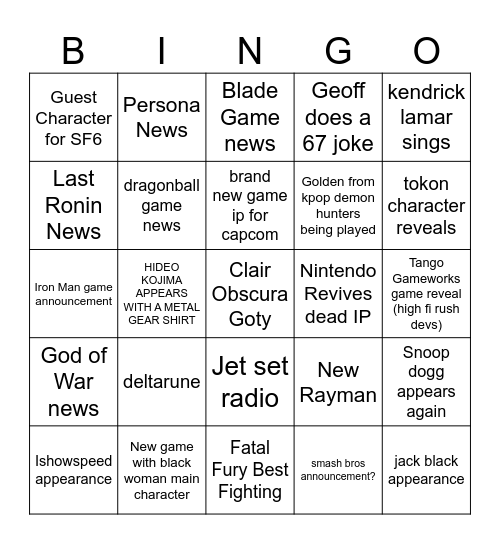 GAME AWARDS BINGO!!! Bingo Card