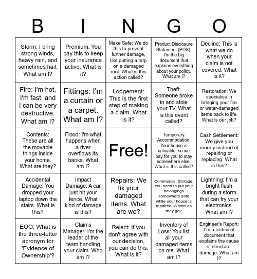 HiYA Christmas Event Bingo Card