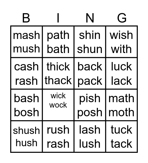 sh/th/ck BINGO Card