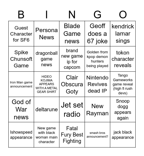 GAME AWARDS BINGO!!! Bingo Card