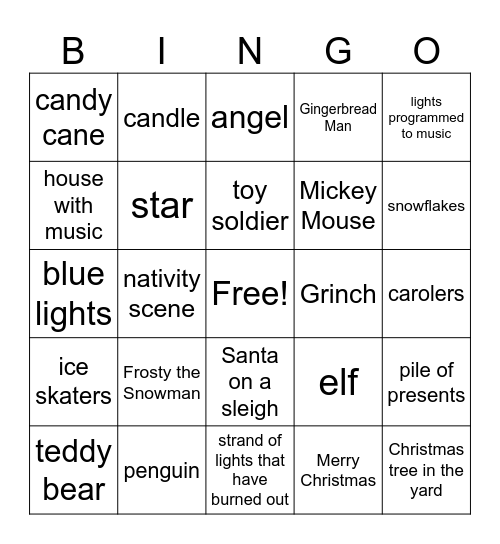 Holiday Lights BINGO Card