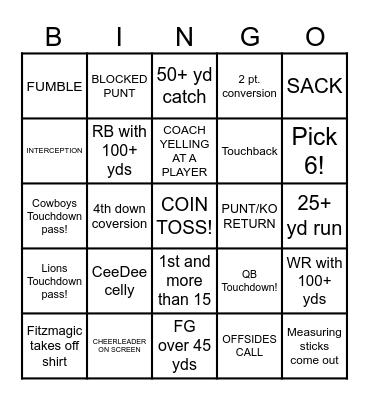 THURSDAY NIGHT FOOTBALL Bingo Card
