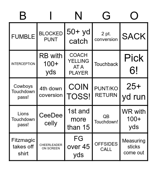 THURSDAY NIGHT FOOTBALL Bingo Card