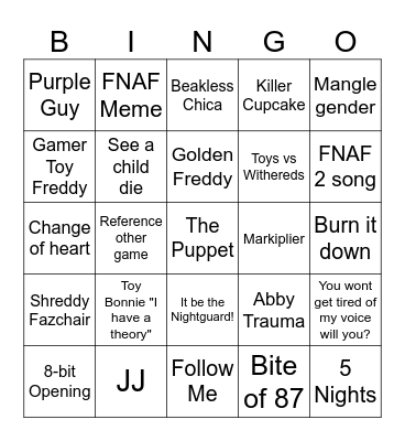 FNAF 2 BINGO Card