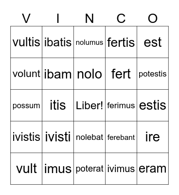 Latin Irregular Verbs Bingo Card
