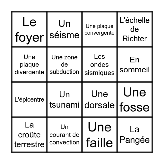 Vocabulaire (thèmes 4 à 6) Bingo Card