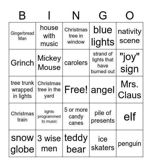 Holiday Lights BINGO Card