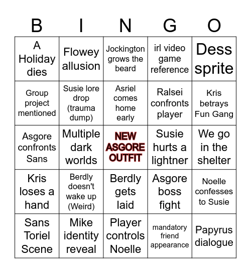 Deltarune Chapter 5 Bingo Card