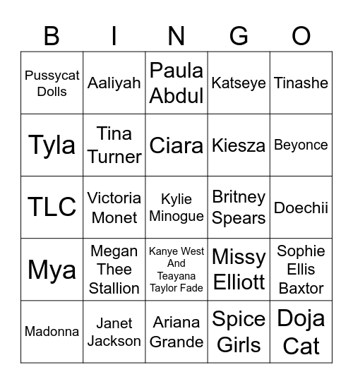 Dancing Divas Bingo Card