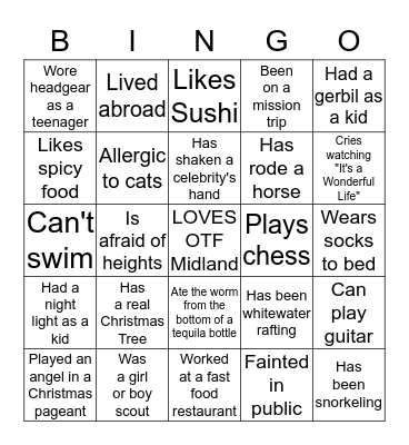 OTF Christmas 2016 BINGO Card