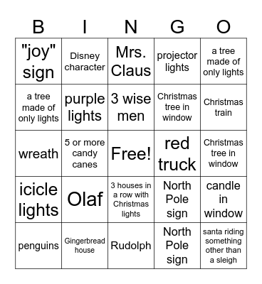 Holiday Lights BINGO Card
