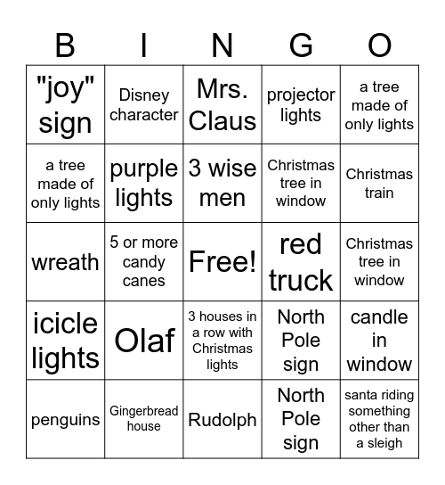 Holiday Lights BINGO Card