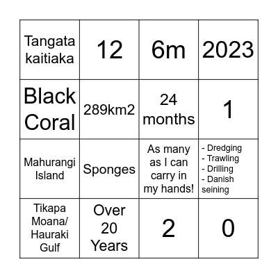 Hauraki Gulf Bingo Card