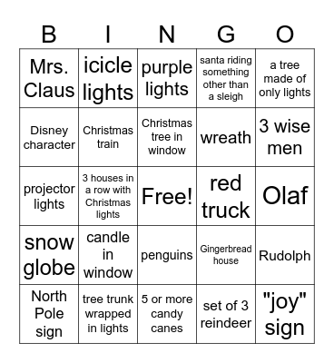 Holiday Lights BINGO Card