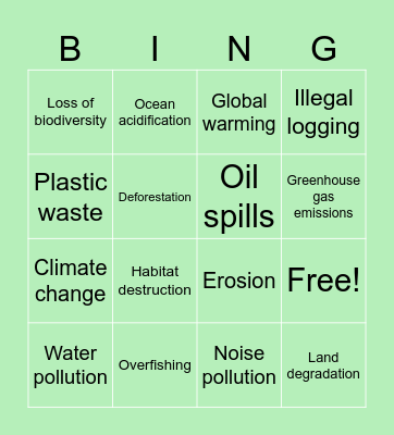 GREEN ISSUE Bingo Card