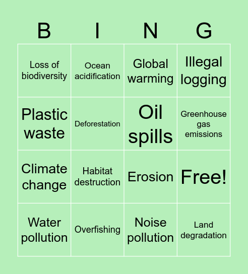 GREEN ISSUE Bingo Card