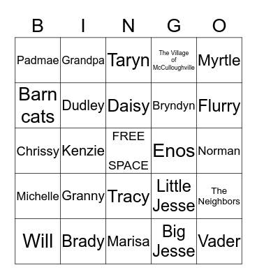 McCullough Bingo Card