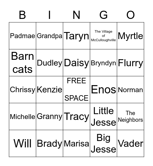 McCullough Bingo Card