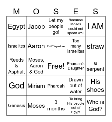 Exodus Bingo Card
