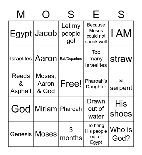 Exodus Bingo Card
