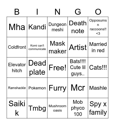 Opalloom's bingo Card