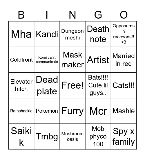 Opalloom's bingo Card