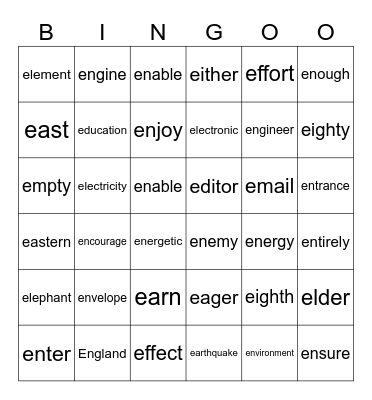 “E”前半 Bingo Card
