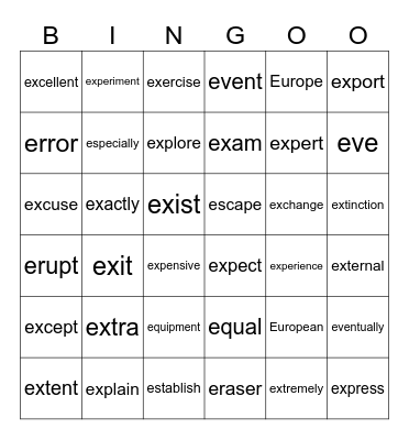 “E”后半 Bingo Card