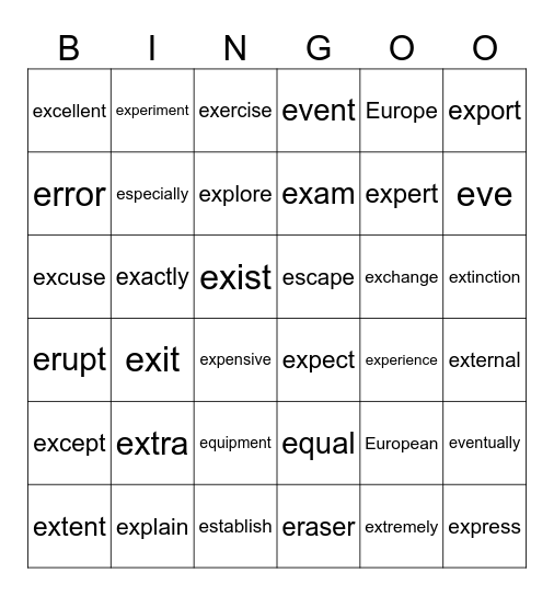 “E”后半 Bingo Card