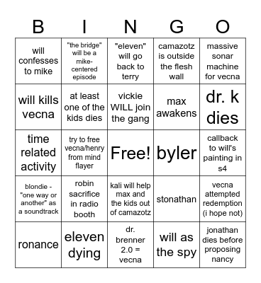 st5 vol2&3 predictions bingo Card