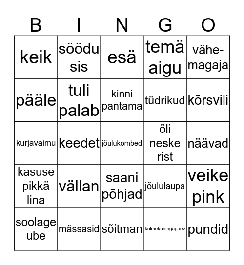 Jõulukombed Bingo Card