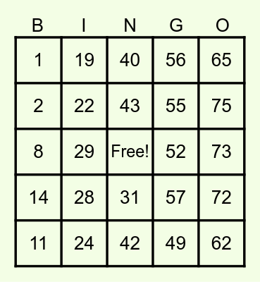 SANTA KRIZZIA  BINGO BONANZA Bingo Card